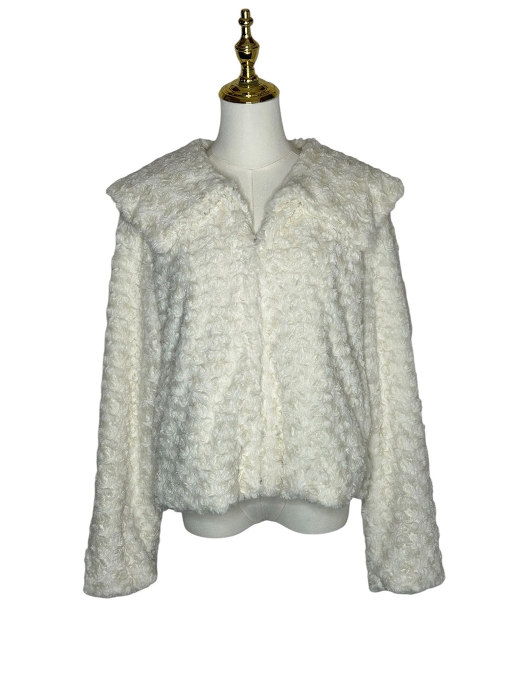 Fever Cream Coquette Teddy Rosette Faux Fur Jacket Sz XL Soft Girl Y2K Glam EUC